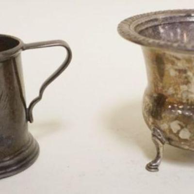 1102	STERLING SILVER MINIATURE MONOGRAMMED MUG & FOOTED VESSEL, 2.6 OZT
