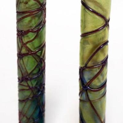 1079	2 ART GLASS CANDLE SLEEVES, LARGEST APPROXIMATELY 6 1/2 IN
