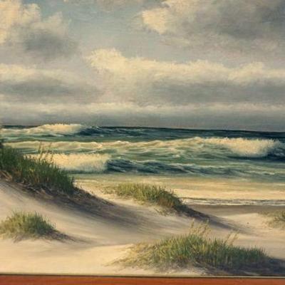 1158	OIL PAINTING ON CANVAS, OUTER BANKS KITTY HAWK N.C., SIGNED M. CHARLES, APPROXIMATELY 23 IN X 31 IN OVERALL
