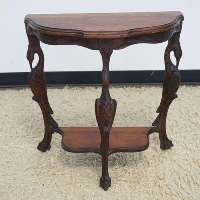 1224	WALNUT DEMILUNE STAND WITH CARVED SWAN LEGS, APPROXIMATELY 24 IN X 12 IN X 25 IN H
