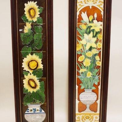 1007	ARTS & CRAFTS STYLE FRAMED CERAMIC TILES, 5 PER FRAME, APPROXIMATELY 9 IN X 33 IN OVERALL

