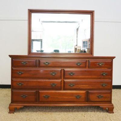 1204	SOLID CHERRY 10 DRAWER CHEST WITH MIRROR, LE BRUN BROS., APPROXIMATELY 60 IN X 20 IN X 65 IN H
