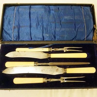 1113	ANTIQUE 5 PIECE CARVING SET, LARGEST PIECE APPROXIMATE.Y 14 IN

