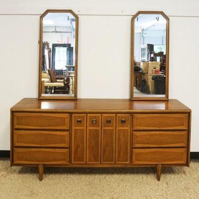 1198	AMERICAN OF MARTINSVILLE MID CENTURY MODERN LOW 6 DRAWER CHEST WITH 2 DOORS CONCEALING 3 DRAWERS AND 2 MIRRORS, CHEST APPROXIMATELY...