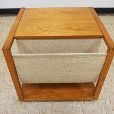 1184	DANISH TEAK STAND ON WHEELS, CANVAS MAGAZINE HOLDER, APPROXIMATELY 19 IN X 21 IN X 20 IN H
