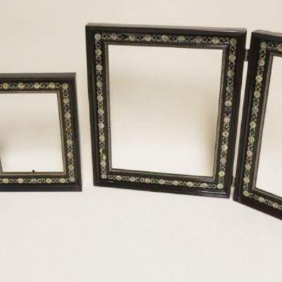 1277	2 MOTHER OF PEARL DRESSER TOP FRAMES, NO GLASS, LARGEST APPROXIMATELY 21 IN X 13 IN OPEN
