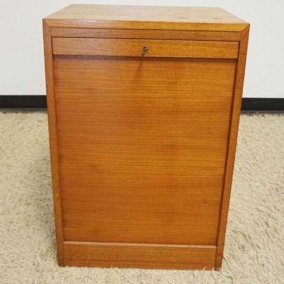 1186	DANISH TEAK TAMBOR DROP 2 DRAWER LOCKING FILE CABINET WITH KEY, APPROXIMATELY 20 IN X 15 IN X 30 IN H
