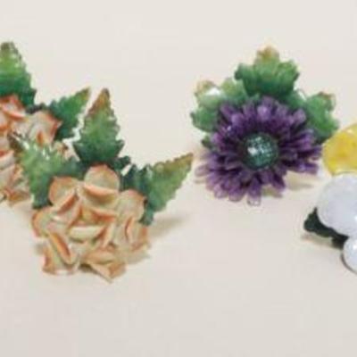 1013	9 ASSORTED GERMAN PORCELAIN FLORAL PLACE CARD HOLDERS, APPROXIMATELY 3 IN HIGH
