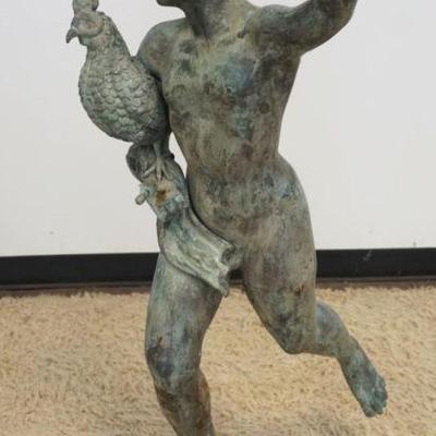 1226	LARGE BRONZE GARDEN STATUE OF NUDE MAN RUNNING WITH PHEASANT UNDER HIS ARM, APPROXIMATELY 94 IN H
