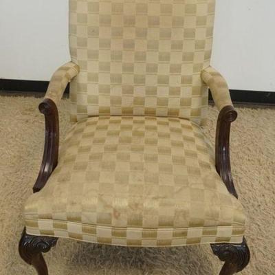 1235	UPHOLSTERED ARM CHAIR, SOME STAINING ON CHAIR SEAT
