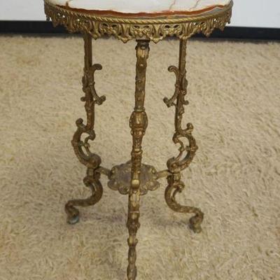 1214	ORNATE VICTORIAN ROUND IRON STAND WITH ONYX TOP, APPROXIMATELY 15 IN X 29 IN H
