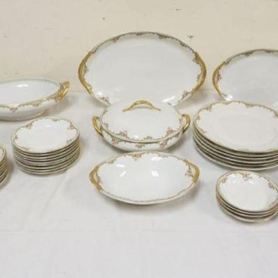 1032	LIMOGES DINNERWARE W/ROSE BORDER, APPROXIMATELY 50 PIECES, 7-7 1/2 IN PLATES, 5-8 1/4 IN PLATES, 9-6 1/4 IN PLATES, 11-9 3/4 IN...