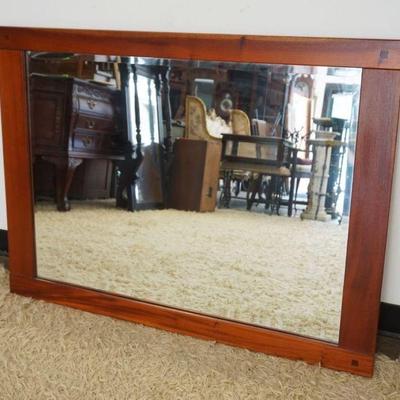 1210	ARTS AND CRAFTS STYLE BEVELED MAHOGANY HANGING MIRROR, APPROXIMATELY 44 IN X 33 IN
