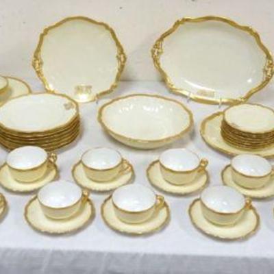 1059	LIMOGES CHINA DINNERWARE, MONGRAMED, APPROXIMATELY 66 PIECES, 8-5 1/4 IN PLATES, 7-8 1/2 IN PLATES W/CUPS, SAUCERS & BOWLS
