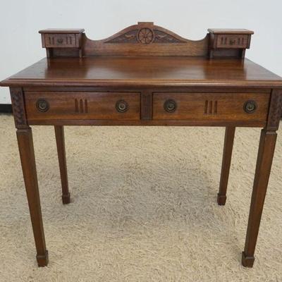 1222	CARVED WALNUT 3 DRAWER LADIES WRITING TABLE, APPROXIMATELY 46 IN X 20 IN X 36 IN H
