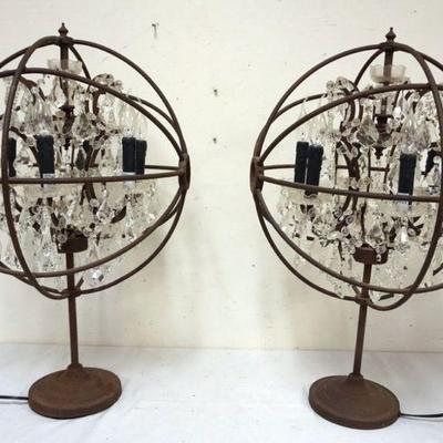 1164	RESTORATION HARDWARE FOUCAULTS ORB CRYSTAL TABLE LAMPS, EACH APPROXIMATELY 32 IN H
