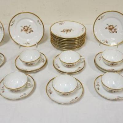 1027	ROYAL COPENHAGEN BROWN ROSE CHINA, 35 PIECES, 12-7 1/2 IN PLATES, 23 CUPS & SAUCERS
