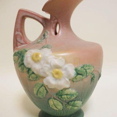 1043	ROSEVILLE ART POTTERY *WHITE ROSES* EWER, APPROXIMATELY 10 1/2 IN HIGH
