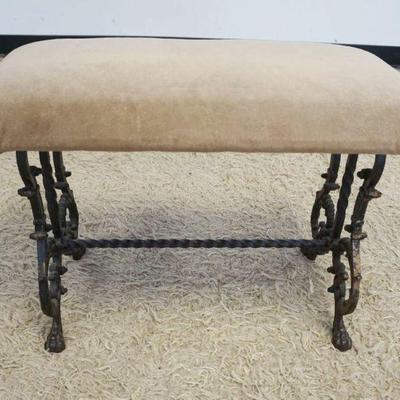 1218	UPHOLSTERED FANCY IRON BASE BENCH, APPROXIMATELY 25 IN X 13 IN X 18 IN H, NEEDS REUPHOLSTERY
