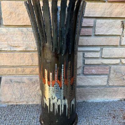 Mid-Century Brutalist Cast Iron Geometric Umbrella Stand	