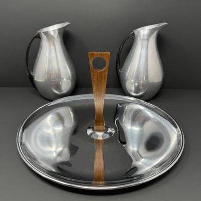 Vintage Kromex Platter (Brand New + Box) w/ Spanish Mid-Century Modern Pitchers	