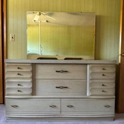 Mid-Century Modern White Dresser w/ Mirror	