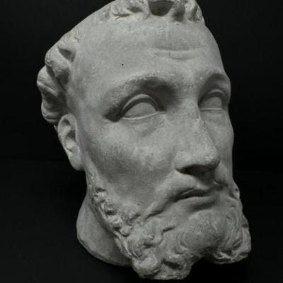 Ancient-Inspired Massive Concrete Portrait Head Sculpture	