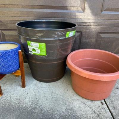 Big Self-Watering Planter + Blue Ceramic Indoor Planter w/ Stand	