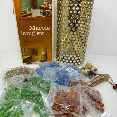 Vintage DIY Marble Lamp Kit w/ Gold-Tone Shade (Brand New+Box) - Click To See Example 	
