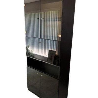 Vintage Lacquered Drop Down Bar Cabinet w/ Smoke Glass	
