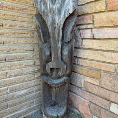 36" Carved Wooden Tiki Statue - Weathered Finish	