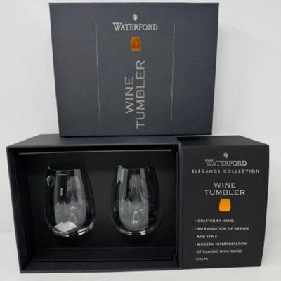 Pair of Waterford Crystal Elegance Optic Stemless Wine Glasses	