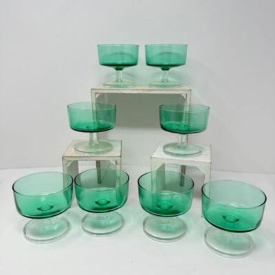 8 Vintage Emeraude Jadeite Champagne Saucers by Wheaton & Durand	
