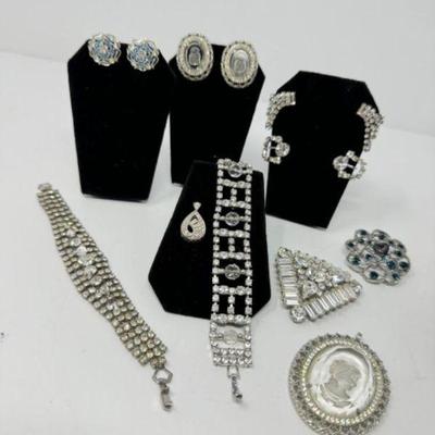 Weiss Vintage Jewelry Collection: Cameo Necklace Pendant, Brooches, Earrings+	