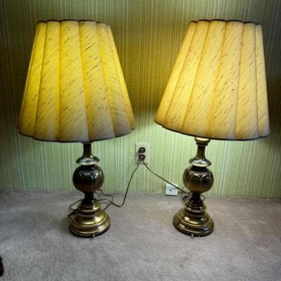 Pair of Mid-Century Brass Table Lamps w/ Pleated Shades	