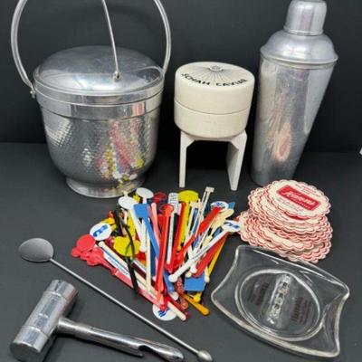 ﻿Vintage Aluminum Barware Set & Cocktail Accessories	