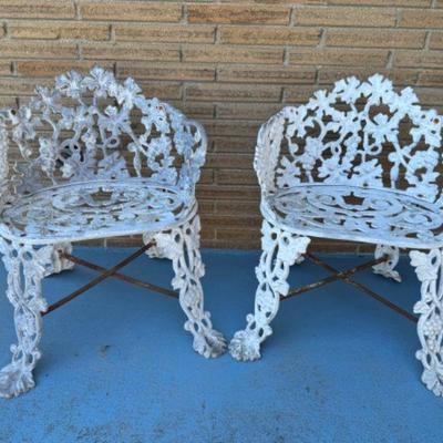 Vintage Olympic Foundry Seattle Cast Iron Garden Chairs (2)	
