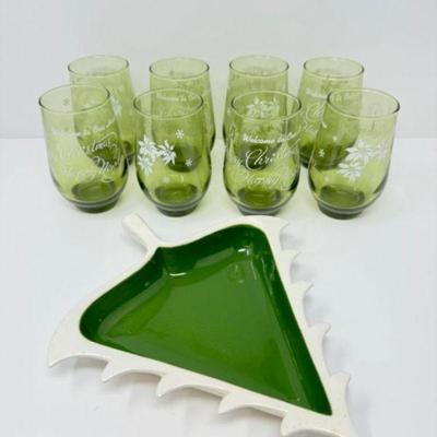 Vintage Christmas Candy Dish & Tumbler Set (8)	