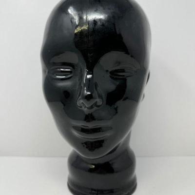 Black Glass Mannequin Head Bust- Vintage Wig Hat Display	