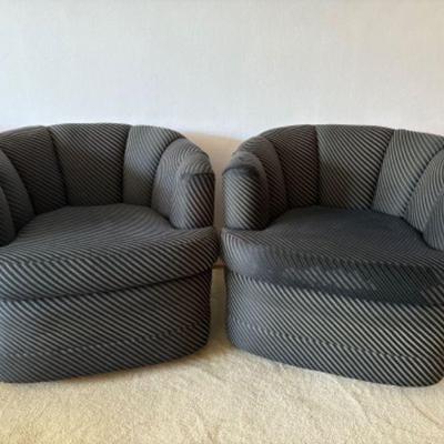 Post Modern Barrel Back Swivel Club Chairs by Slyter/Manuson	