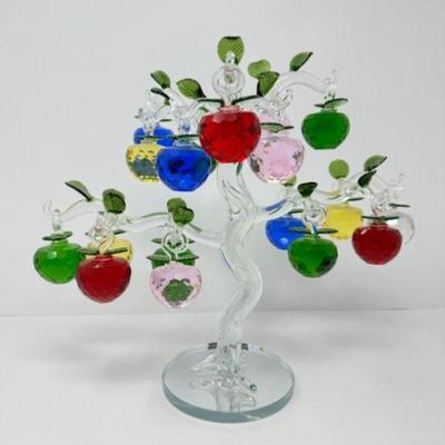 Multicolored Crystal Apple Tree Glass Sculpture	