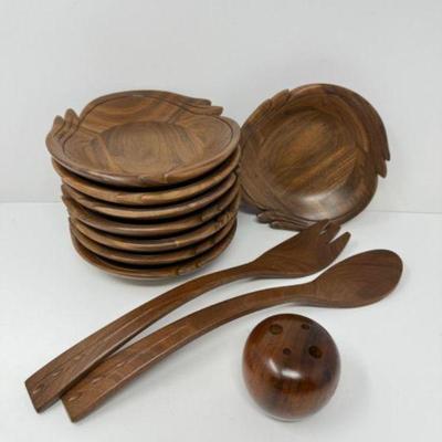 Handcrafted Wooden Salad Set w/ Oregon Myrtlewood Pencil Holder	