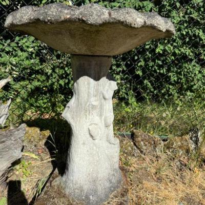 Concrete Birdbath w/ Perched Squirrel Sculpture	