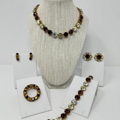 Vintage Feniche Gold-Tone Multi-Color Crystal Jewelry Set	