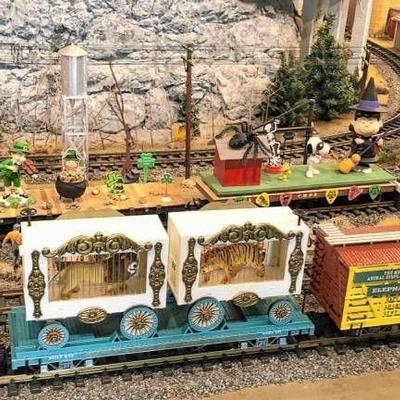 St. Patrick’s Leprechaun Train, Halloween Ghost Train along with some characters from Peanuts.