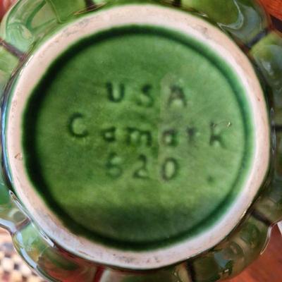 USA Camark Ceramic Pottery Art Lotus Flower Bowl Planter Green 
