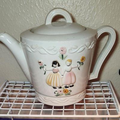 Vintage 1940s Porcelier Vitreous Porcelain Dutch Boy And Girl Coffee Tea Pot