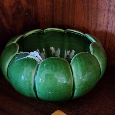 USA Camark Ceramic Pottery Art Lotus Flower Bowl Planter Green 
