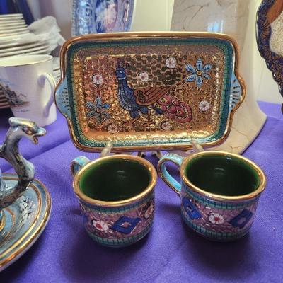 Mosaic Set of 2 Espresso Cups and Tray