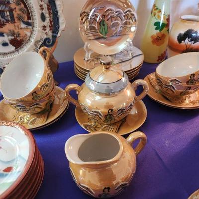 Vintage Peach Lusterware Hand Painted Tea Set